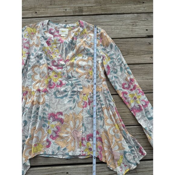Maeve Anthropologie Laiken Floral V-Neck Blouse Top Women Size 2 Long Sleeve - Picture 5 of 7